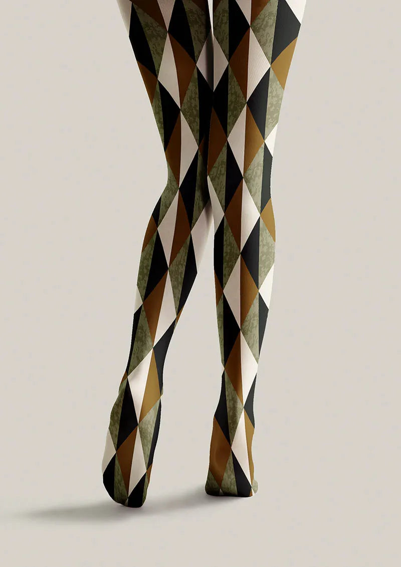 Viken Plan Olive Harlequin Patterned Tights Hosiery Pantyhose