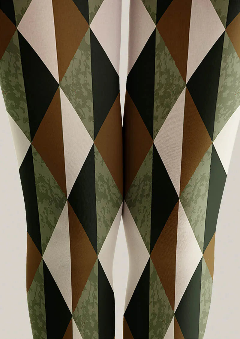 Viken Plan Olive Harlequin Patterned Tights Hosiery Pantyhose