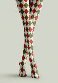 Viken Plan Christmas Holly Jolly Grid Patterned Tights Hosiery Pantyhose