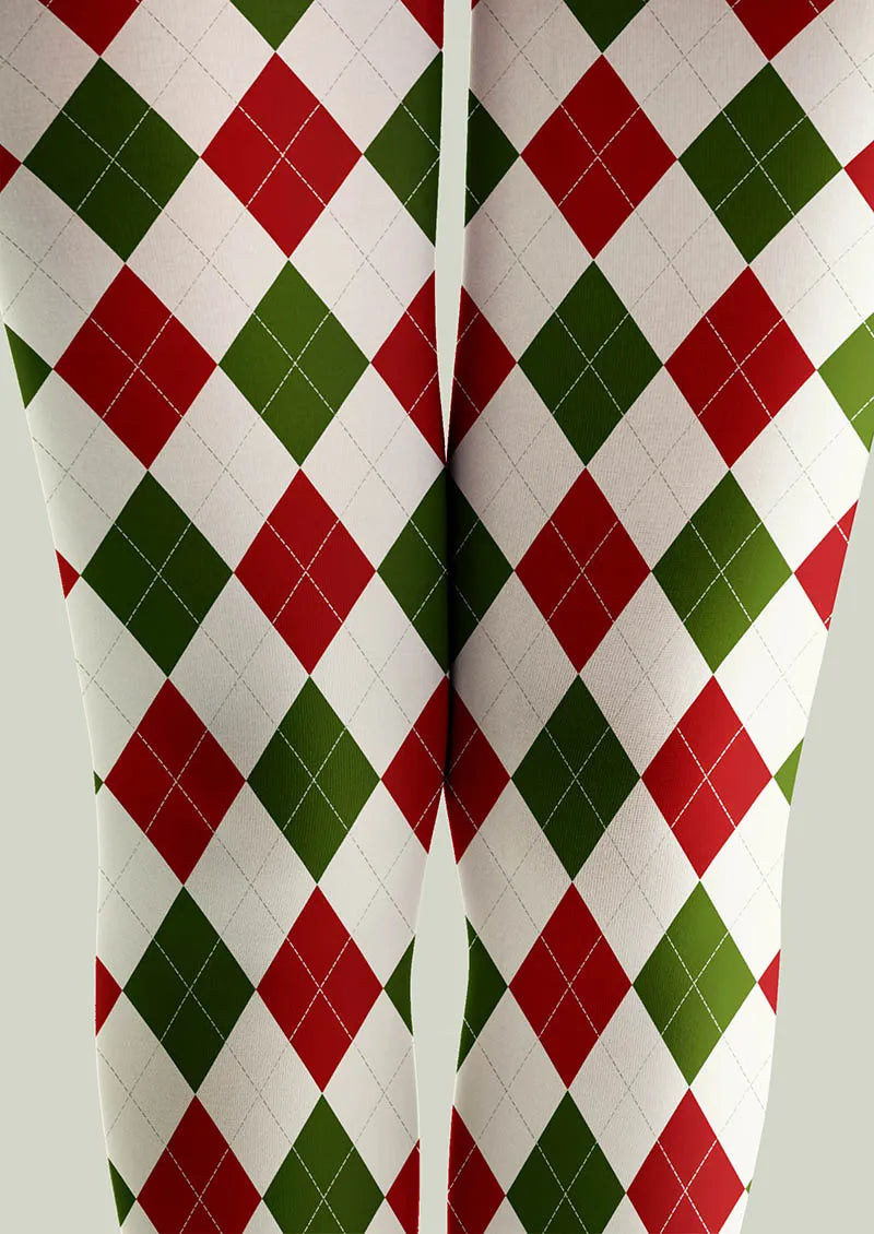 Viken Plan Christmas Holly Jolly Grid Patterned Tights Hosiery Pantyhose