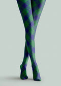 Viken Plan Teal Check Tights Hosiery Pantyhose