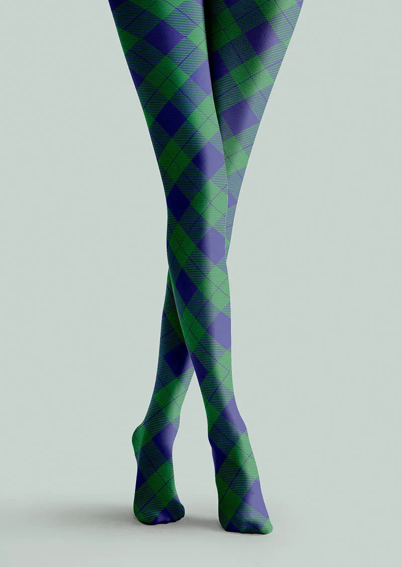 Viken Plan Teal Check Tights Hosiery Pantyhose