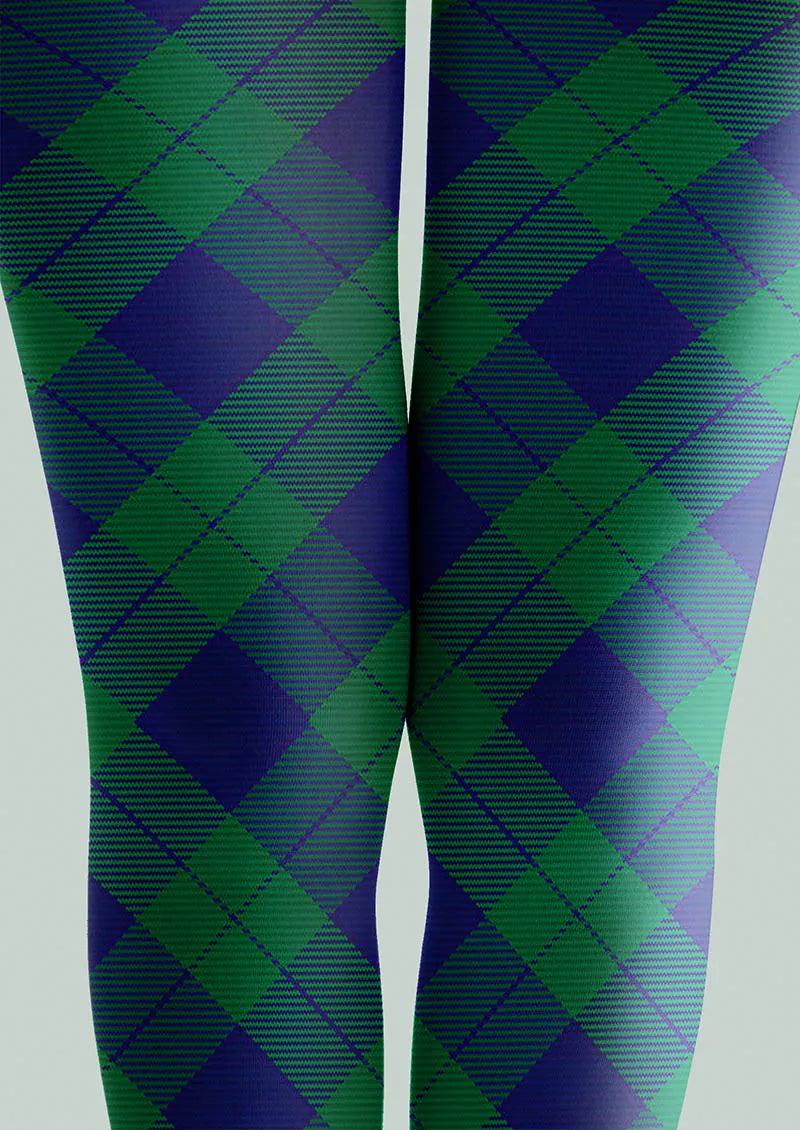 Viken Plan Teal Check Tights Hosiery Pantyhose