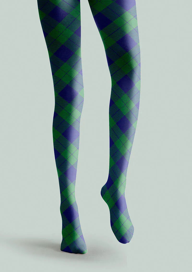 Viken Plan Teal Check Tights Hosiery Pantyhose