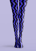 Viken Plan Blue Black Geometric Wave Tights Hosiery Pantyhose