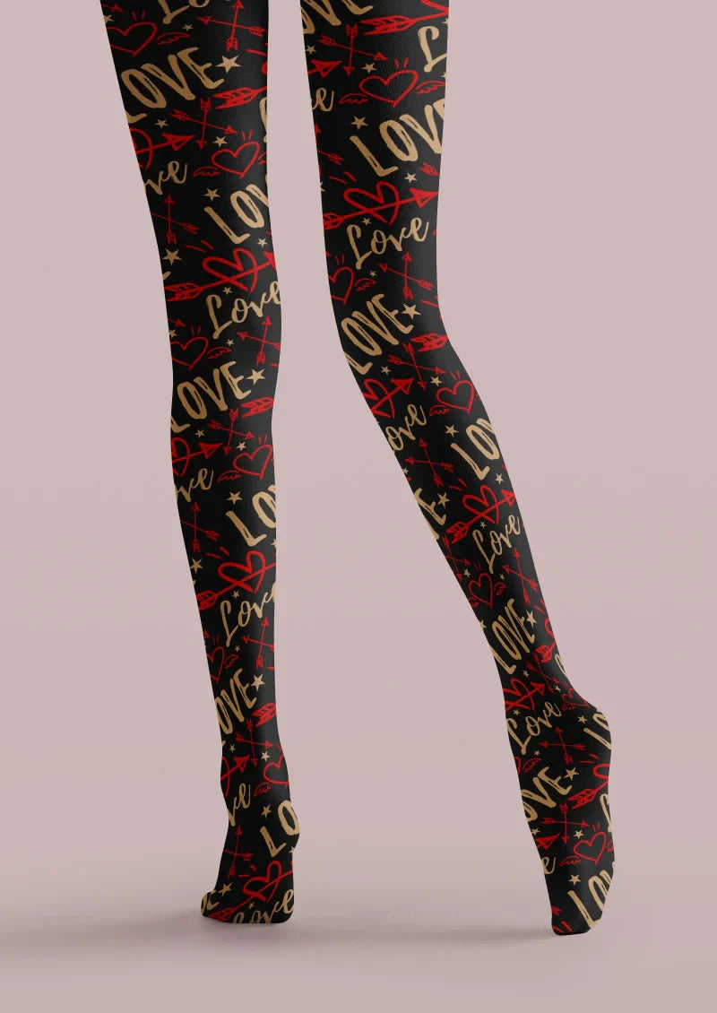 Viken Plan Black LOVE Graphic Tights Hosiery Pantyhose