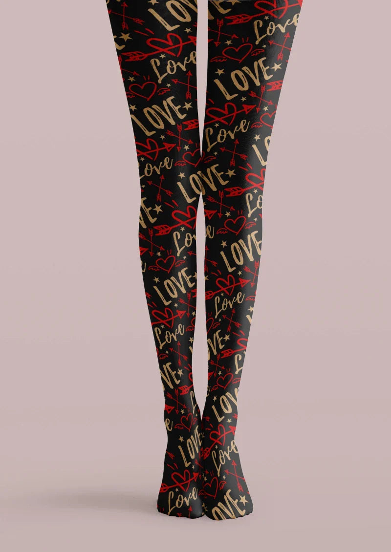 Viken Plan Black LOVE Graphic Tights Hosiery Pantyhose