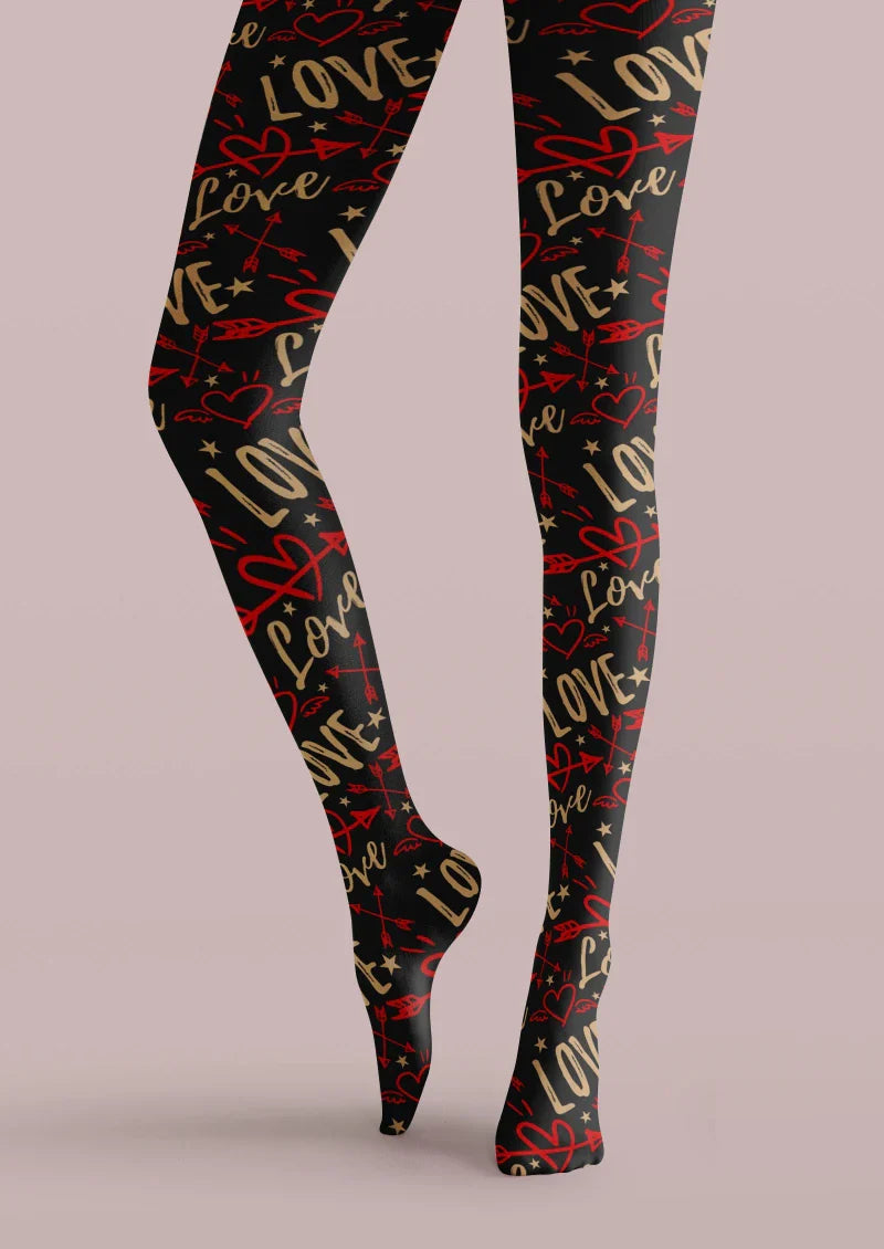 Viken Plan Black LOVE Graphic Tights Hosiery Pantyhose