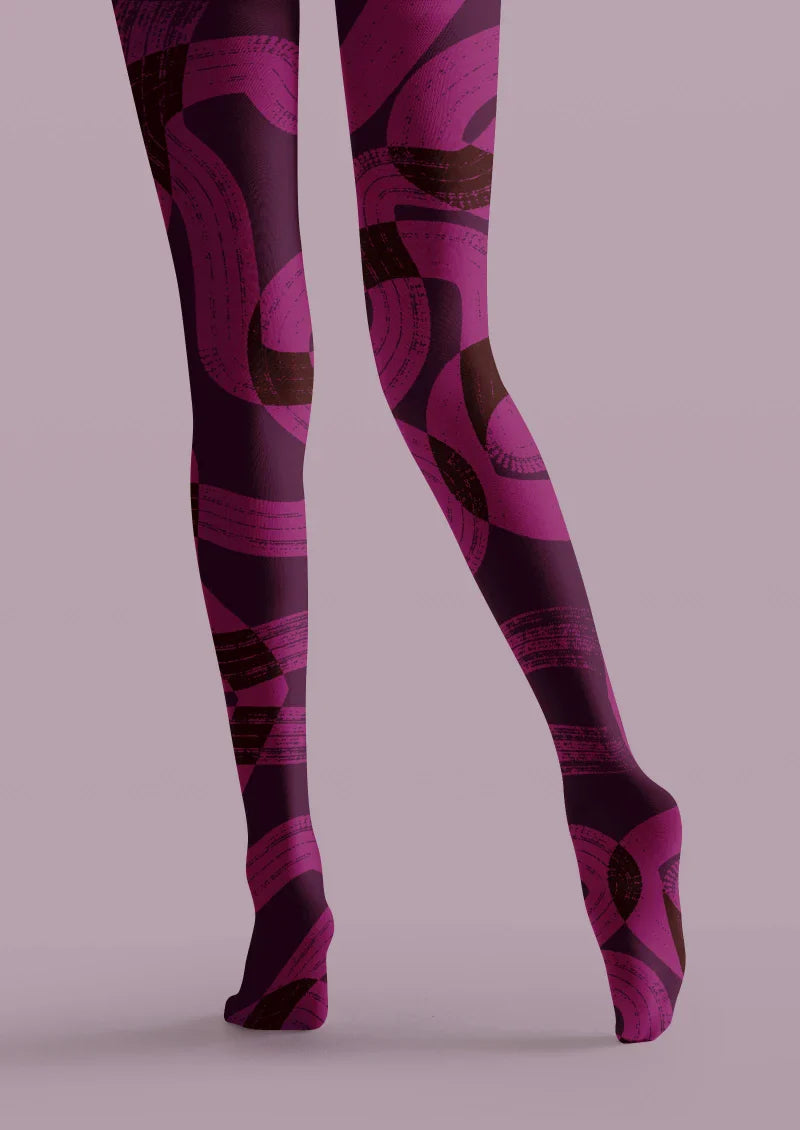 Viken Plan Purple Abstract Pattern Tights Hosiery Pantyhose