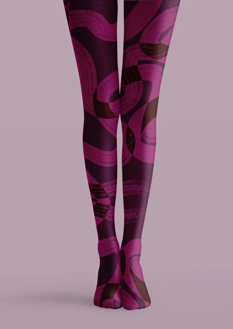 Viken Plan Purple Abstract Pattern Tights Hosiery Pantyhose