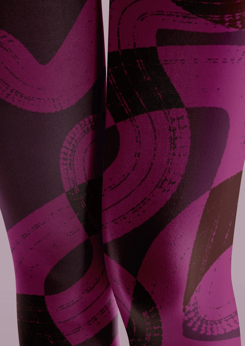 Viken Plan Purple Abstract Pattern Tights Hosiery Pantyhose