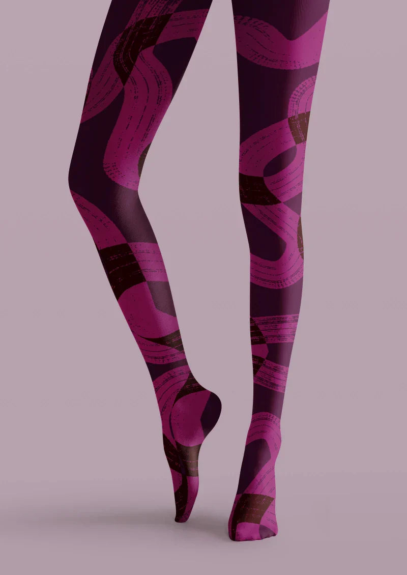 Viken Plan Purple Abstract Pattern Tights Hosiery Pantyhose