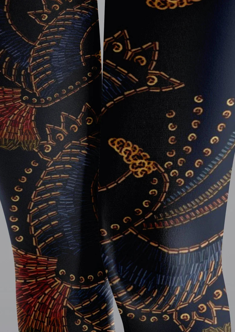 Viken Plan Navy Floral Print Tights Hosiery Pantyhose