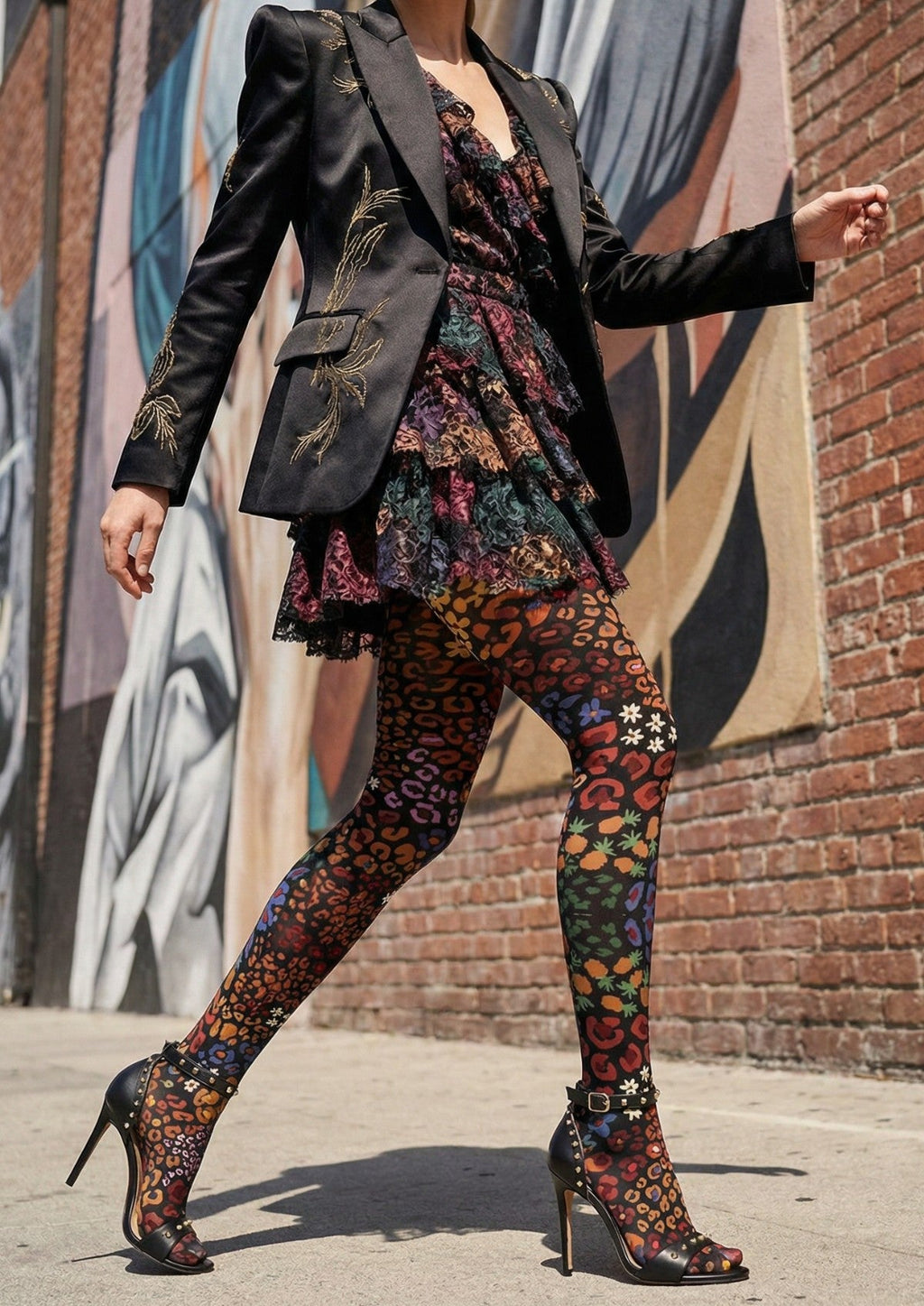 Viken Plan Colorful Floral Print Tights Hosiery Pantyhose