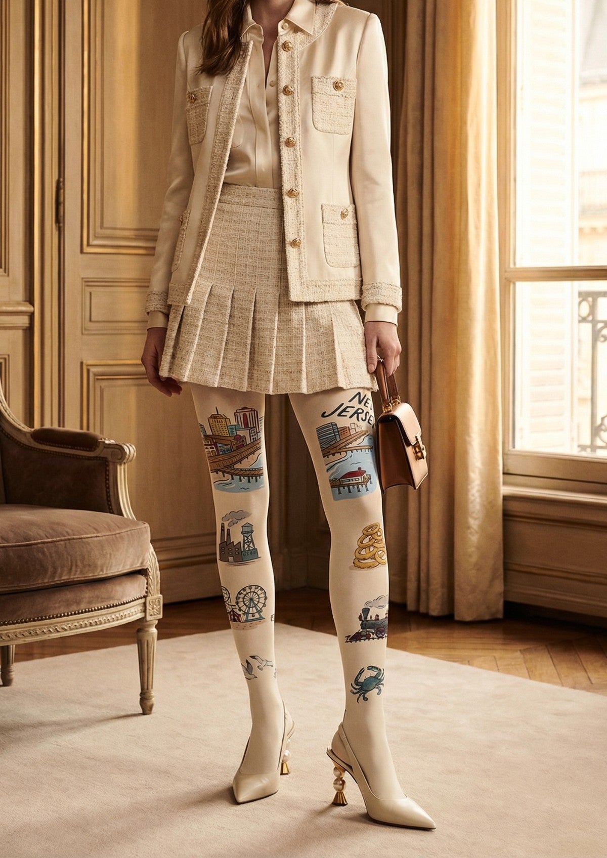 Viken Plan New Jersey Theme Graphic Tights Hosiery Pantyhose