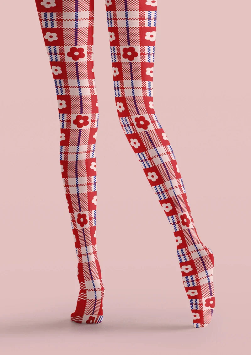 Viken Plan Red Plaid Tights Hosiery Pantyhose