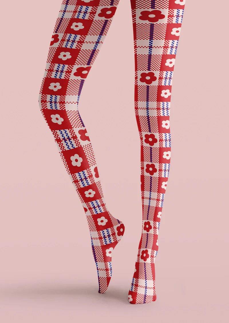 Viken Plan Red Plaid Tights Hosiery Pantyhose