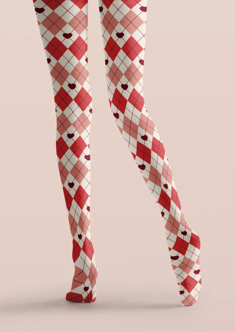 Viken Plan Red White Argyle Tights Hosiery Pantyhose