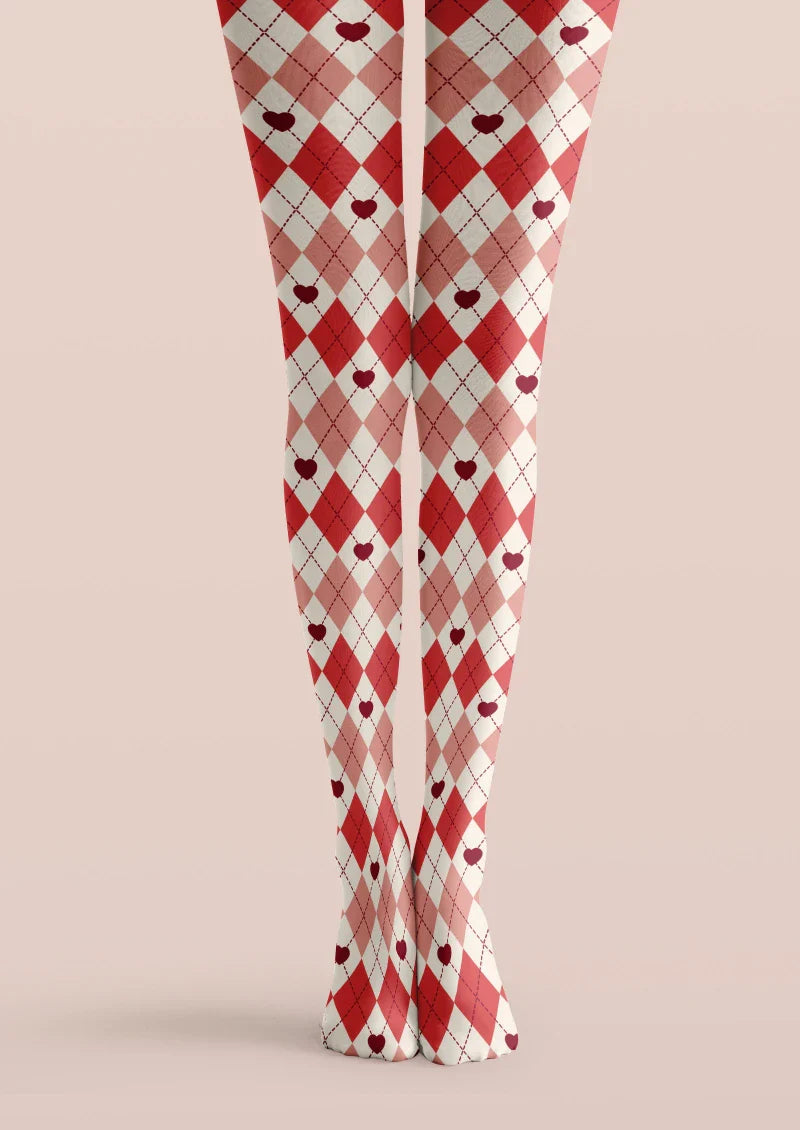 Viken Plan Red White Argyle Tights Hosiery Pantyhose