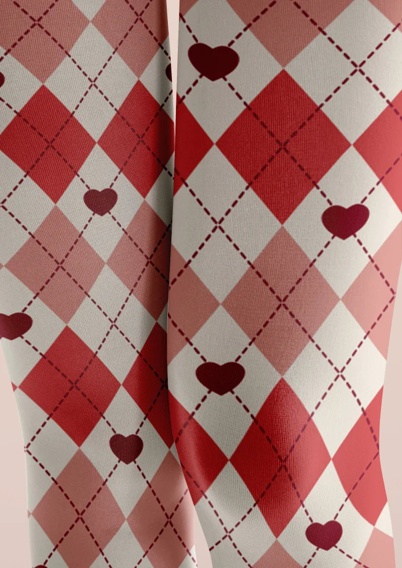 Viken Plan Red White Argyle Tights Hosiery Pantyhose
