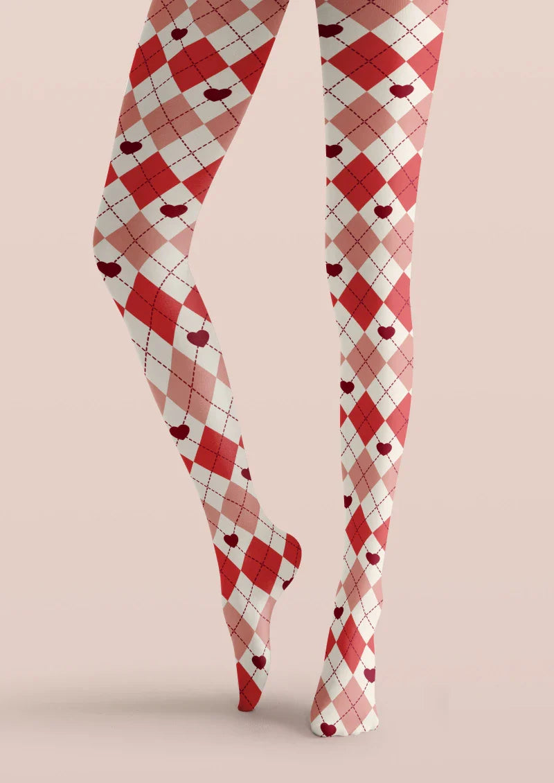 Viken Plan Red White Argyle Tights Hosiery Pantyhose