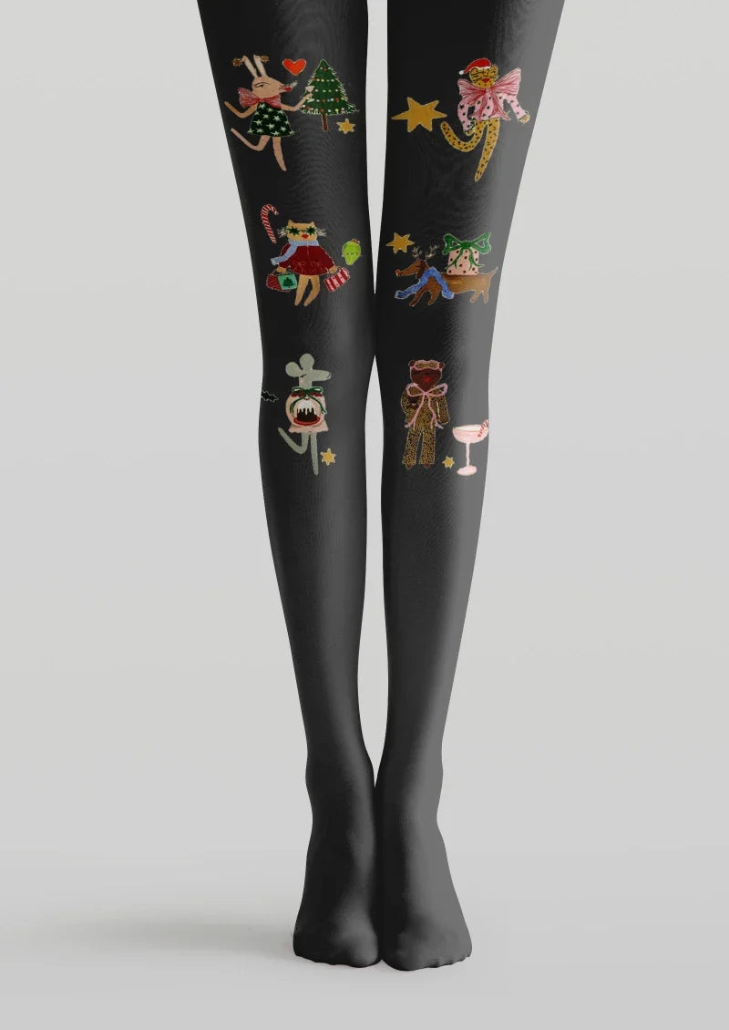 Viken Plan Black Decorative Graphic Tights Hosiery Pantyhose