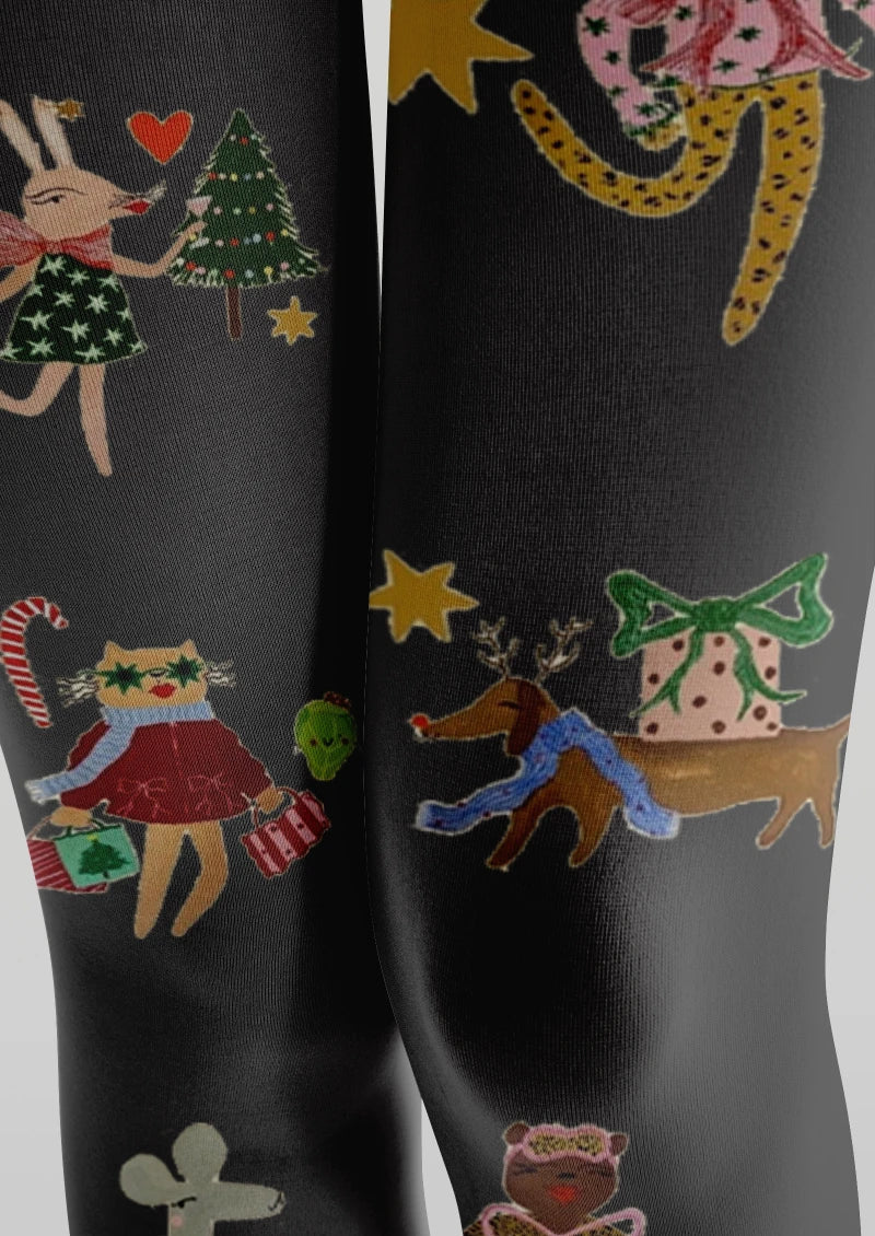 Viken Plan Black Decorative Graphic Tights Hosiery Pantyhose
