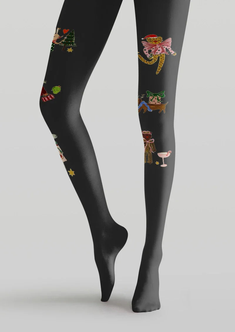 Viken Plan Black Decorative Graphic Tights Hosiery Pantyhose