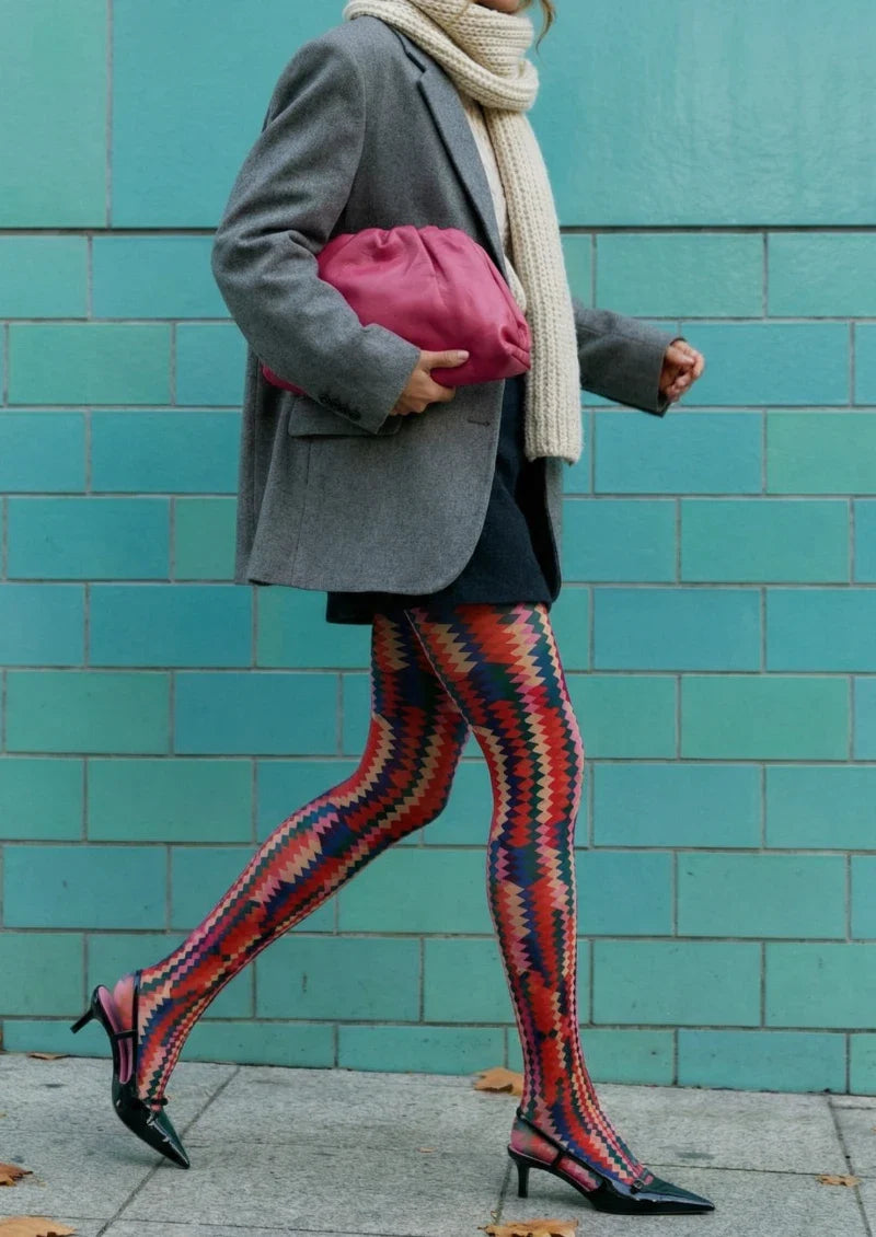 Viken Plan Colorful Geometric Striped Tights Hosiery Pantyhose