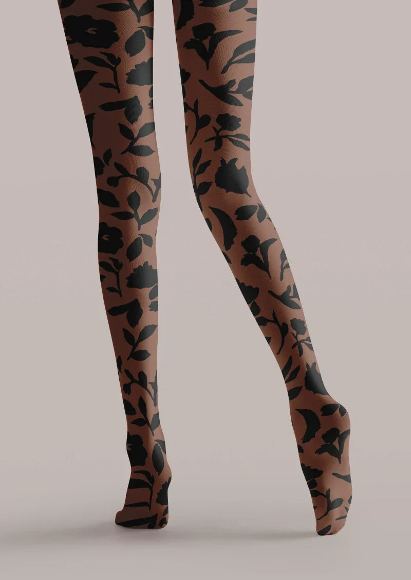 Viken Plan Brown Floral Graphic Tights Hosiery Pantyhose