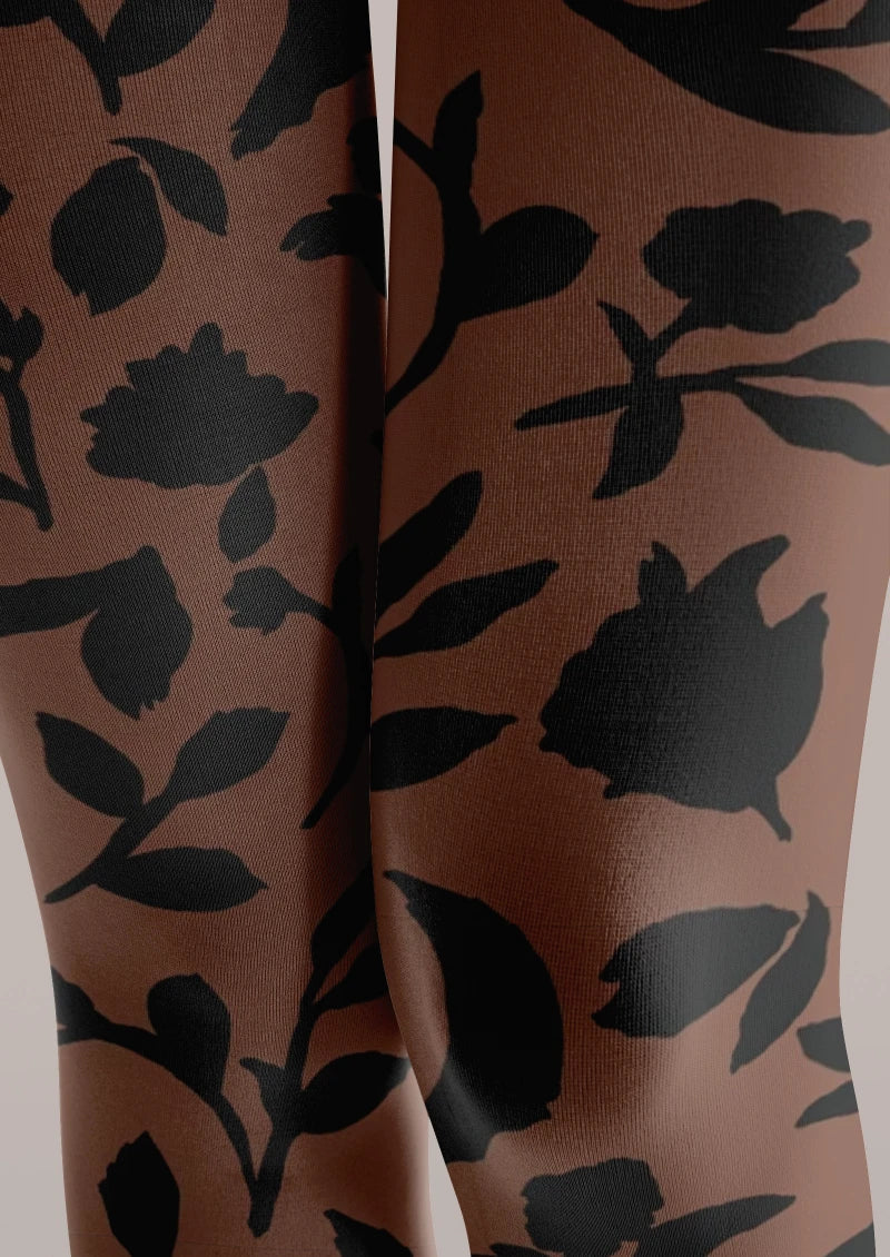 Viken Plan Brown Floral Graphic Tights Hosiery Pantyhose