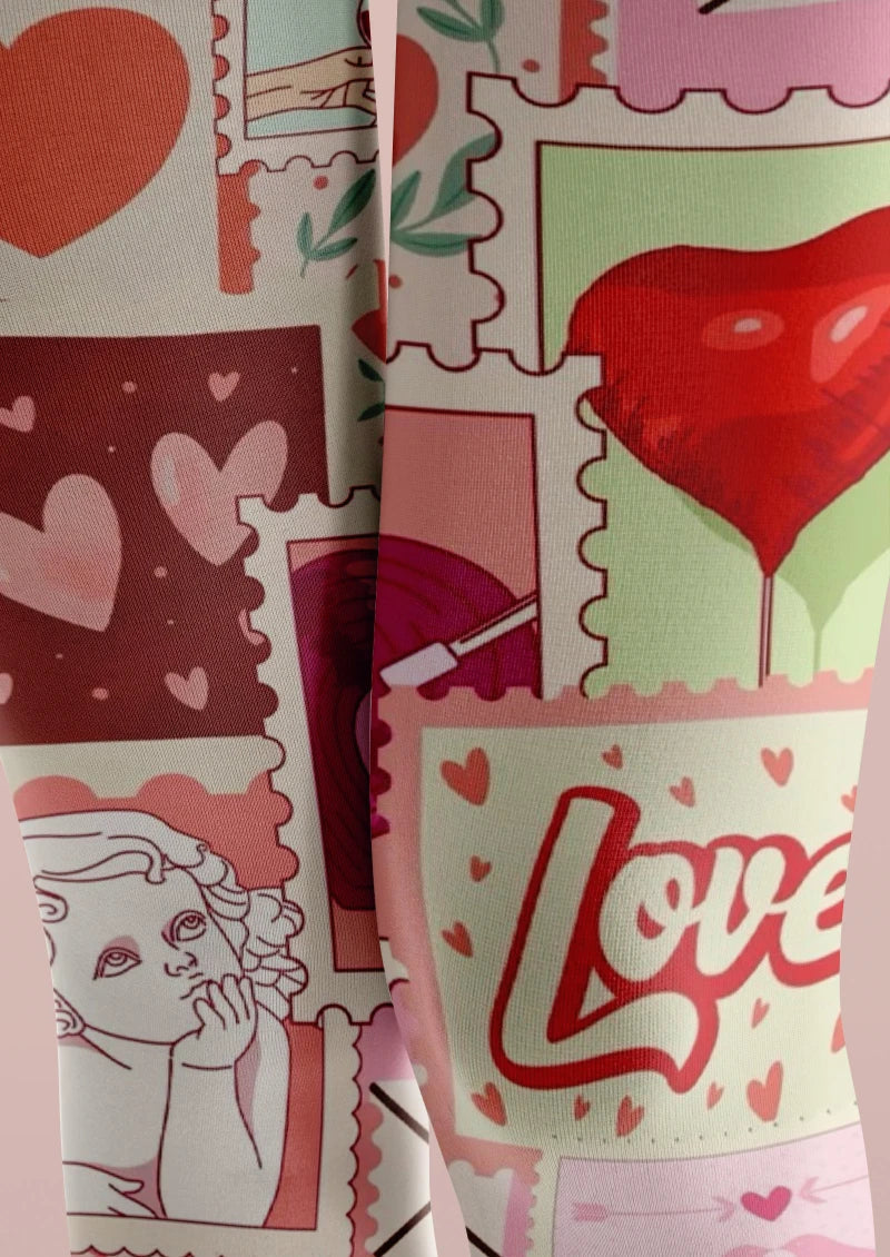 Viken Plan Pink Red Heart Graphic Tights Hosiery Pantyhose