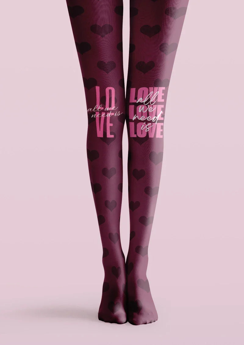 Viken Plan Purple Love Text Graphic Tights Hosiery Pantyhose