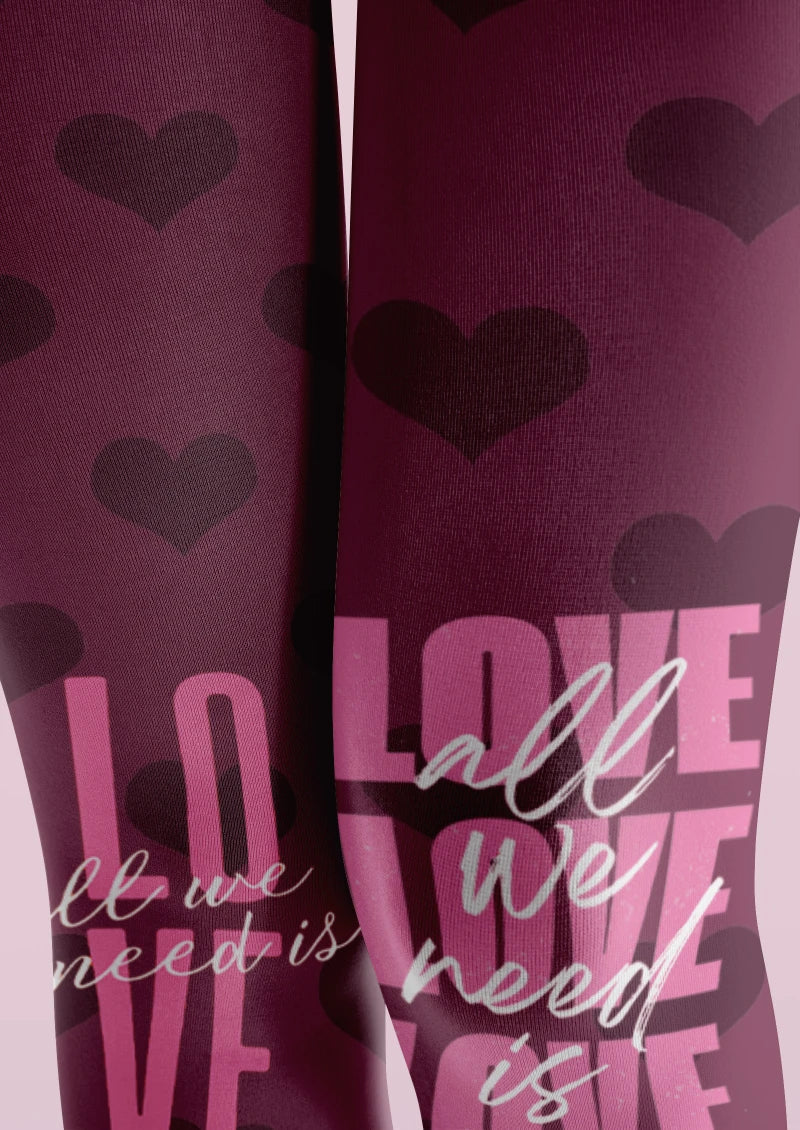 Viken Plan Purple Love Text Graphic Tights Hosiery Pantyhose