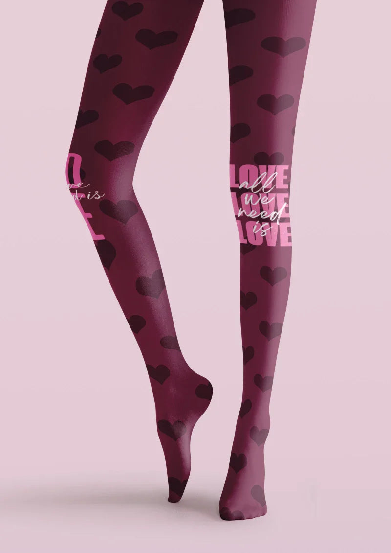 Viken Plan Purple Love Text Graphic Tights Hosiery Pantyhose