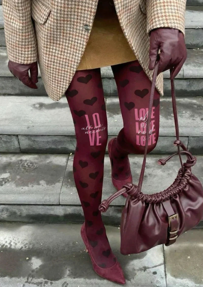 Viken Plan Purple Love Text Graphic Tights Hosiery Pantyhose