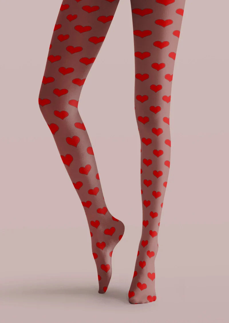 Viken Plan Red Heart Polka Dot Tights Hosiery Pantyhose