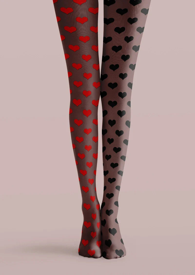 Viken Plan Black Red Heart Polka Dot Tights Hosiery Pantyhose
