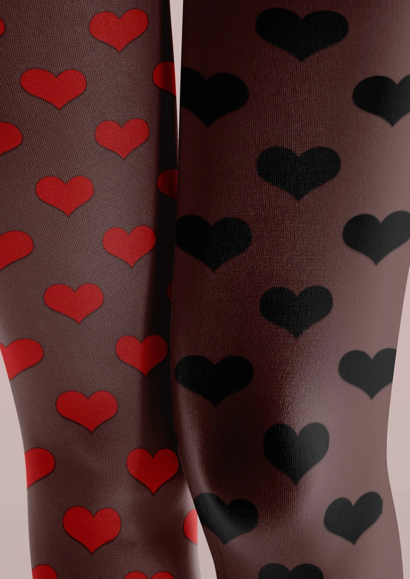 Viken Plan Black Red Heart Polka Dot Tights Hosiery Pantyhose