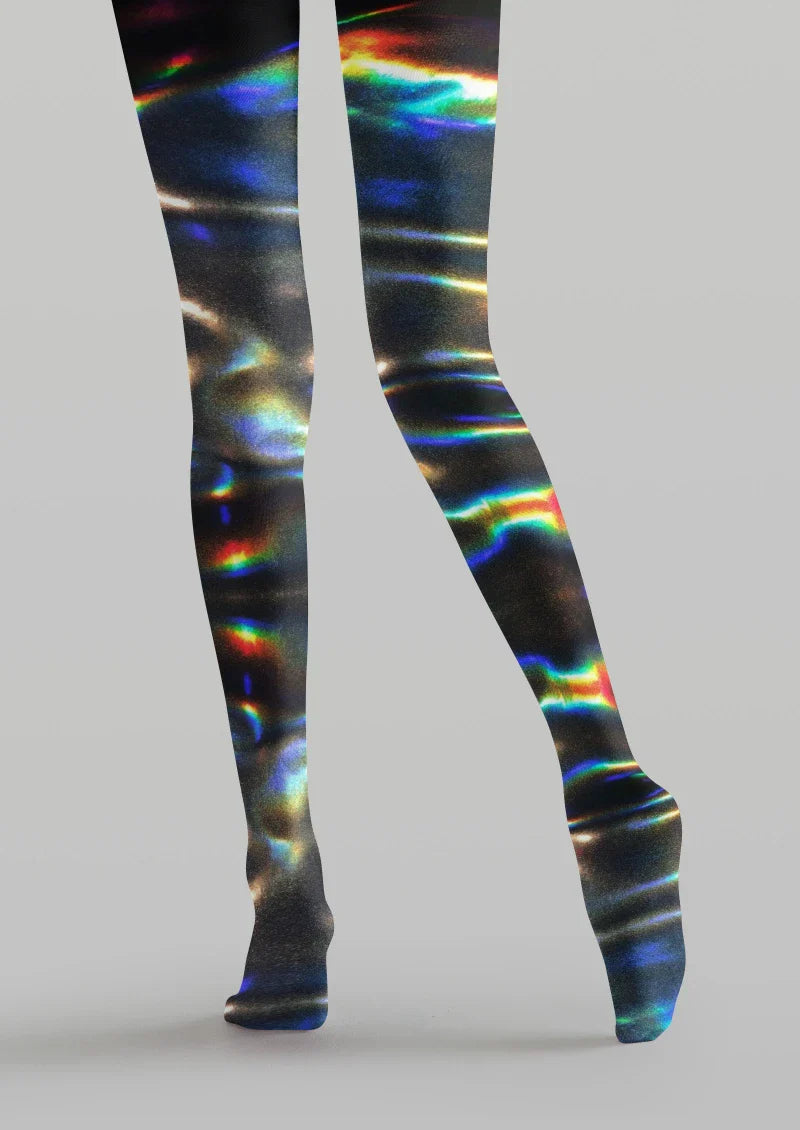 Viken Plan Holographic Striped Tights Hosiery Pantyhose