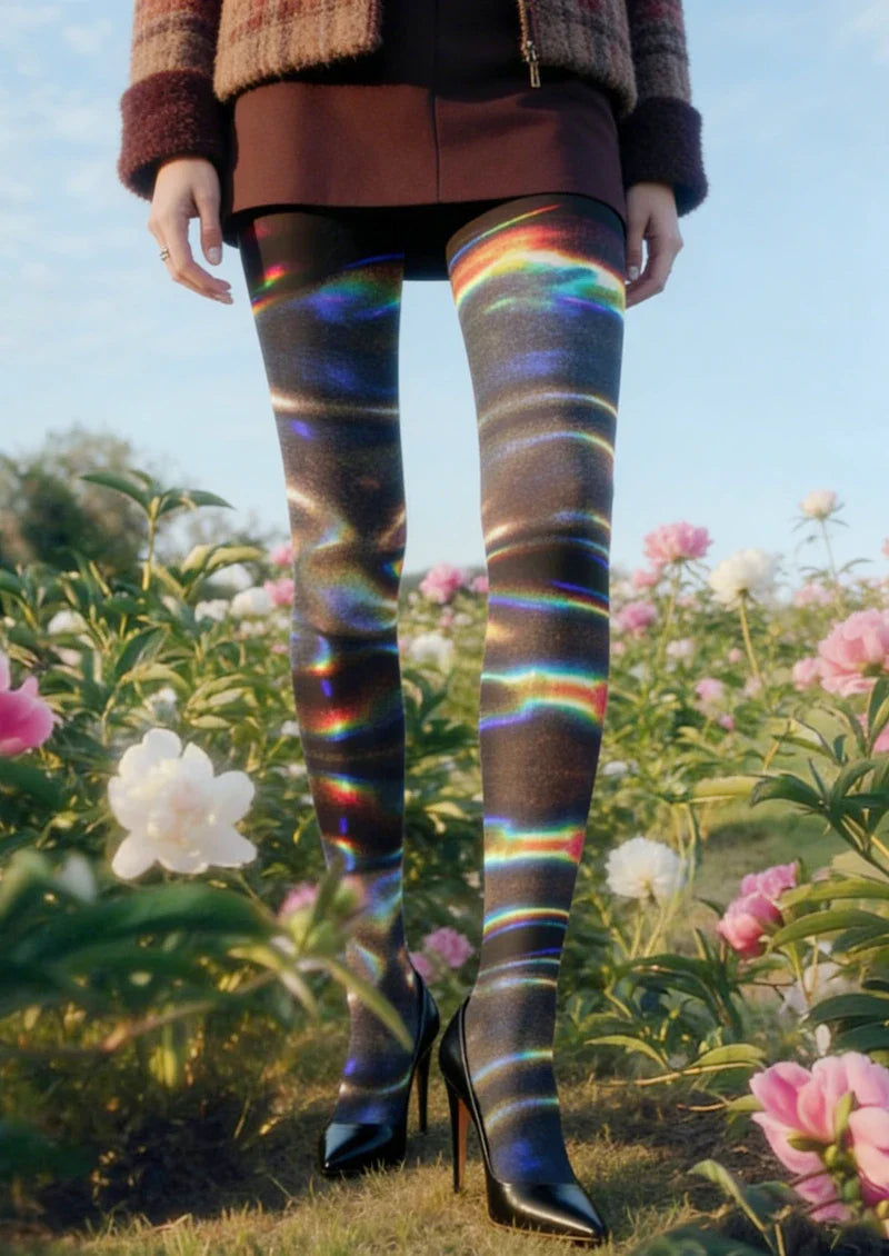 Viken Plan Holographic Striped Tights Hosiery Pantyhose