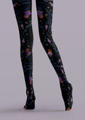 Viken Plan Black Floral Decor Graphic Tights Hosiery Pantyhose