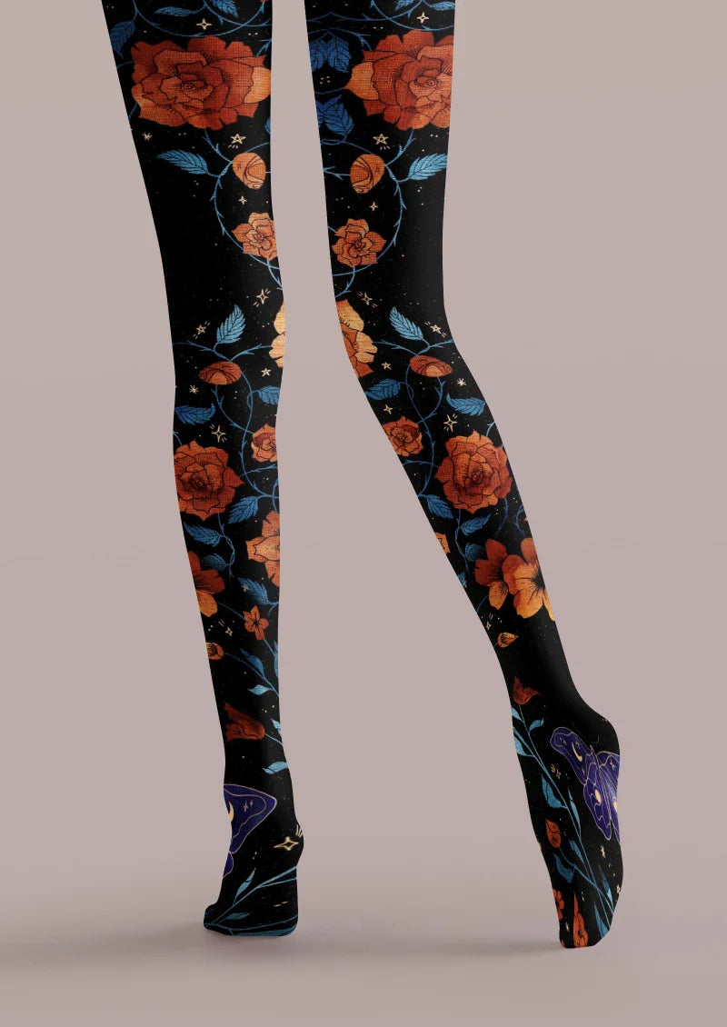 Viken Plan Black Colorful Floral Tights Hosiery Pantyhose