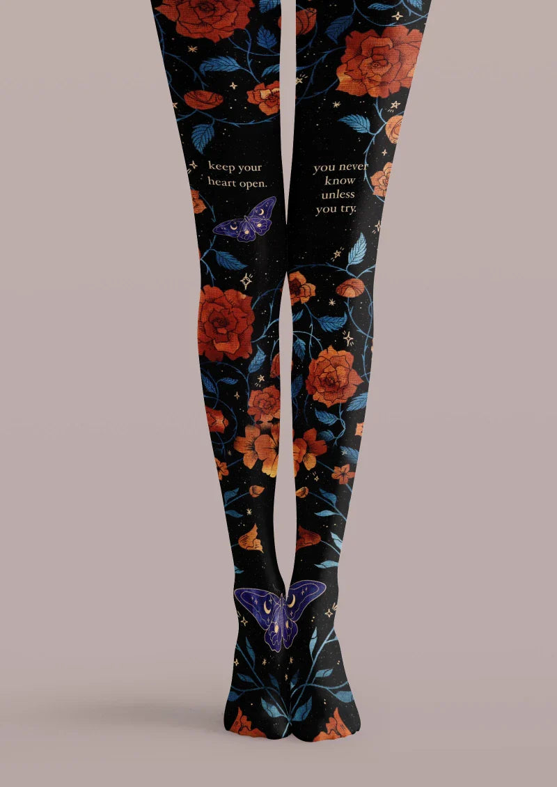 Viken Plan Black Colorful Floral Tights Hosiery Pantyhose