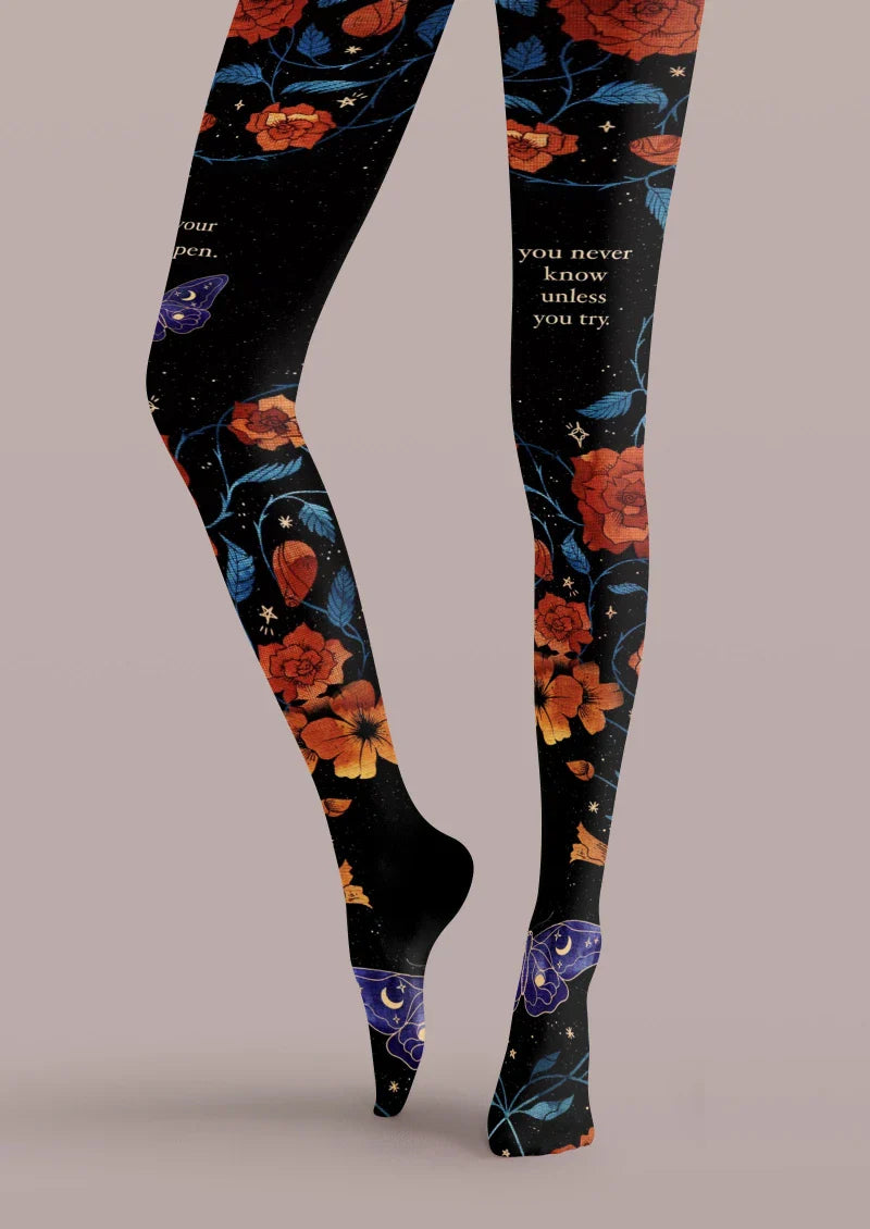 Viken Plan Black Colorful Floral Tights Hosiery Pantyhose