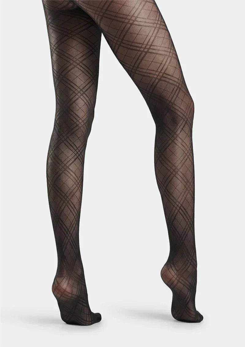 Viken Plan Argyle Texture Geometric Aesthetic Silky Pantyhose Tights Hosiery