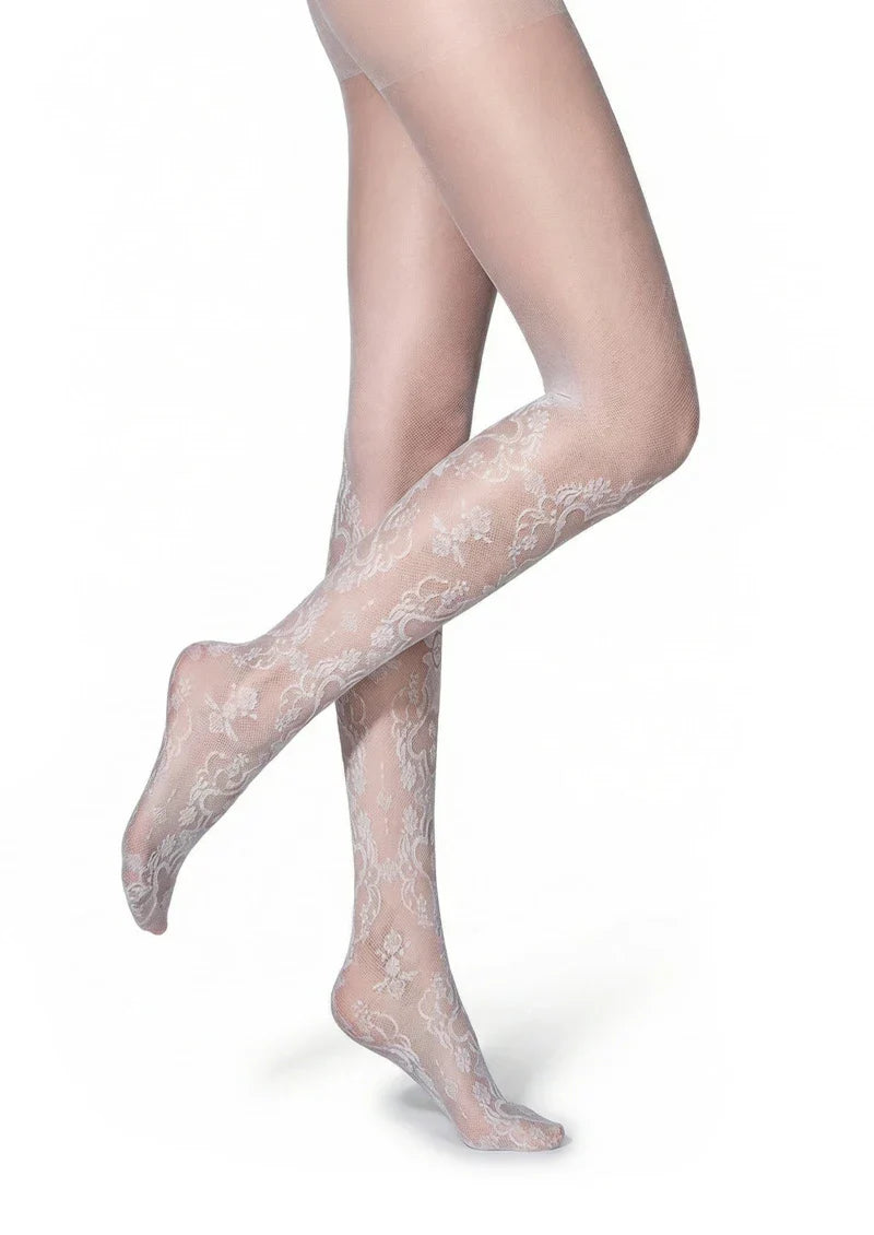 Viken Plan Elegant Cut-Out Floral Jacquard Sheer Pantyhose Tights Hosiery