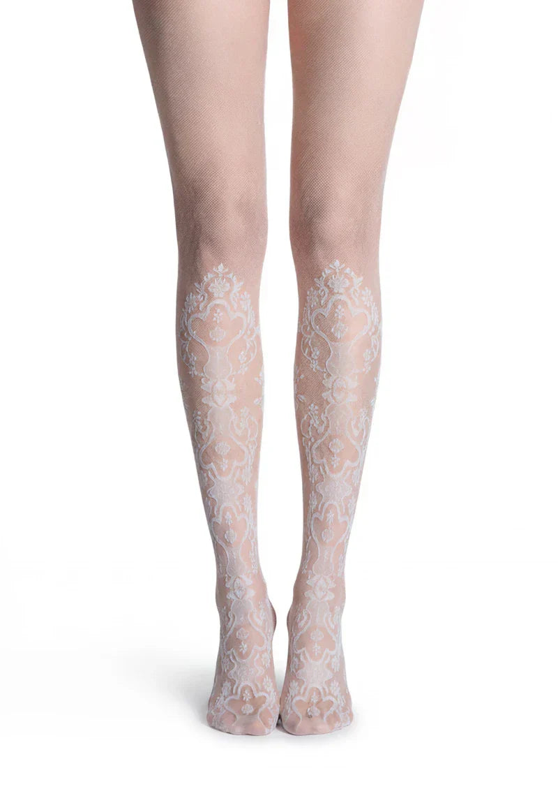 Viken Plan Elegant Cut-Out Floral Jacquard Sheer Pantyhose Tights Hosiery