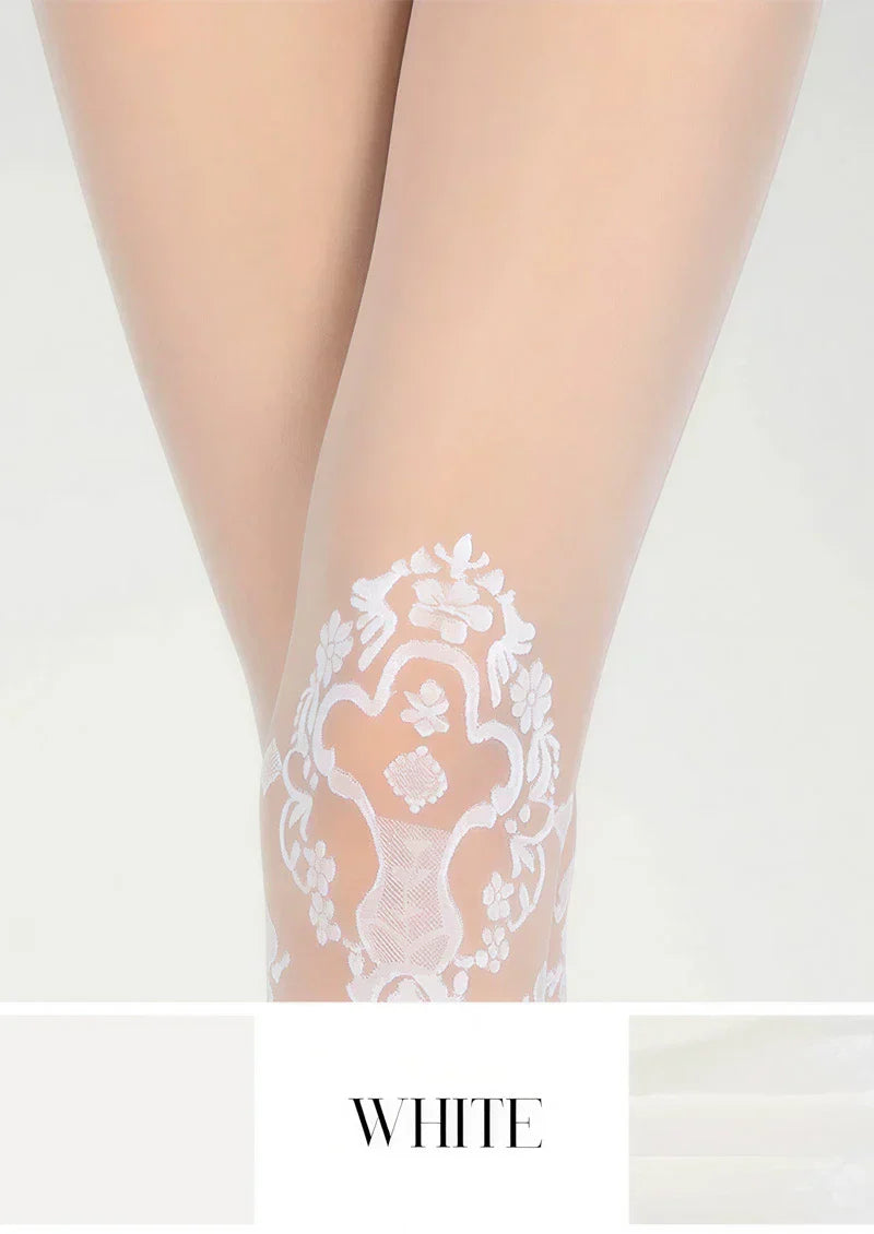 Viken Plan Elegant Cut-Out Floral Jacquard Sheer Pantyhose Tights Hosiery