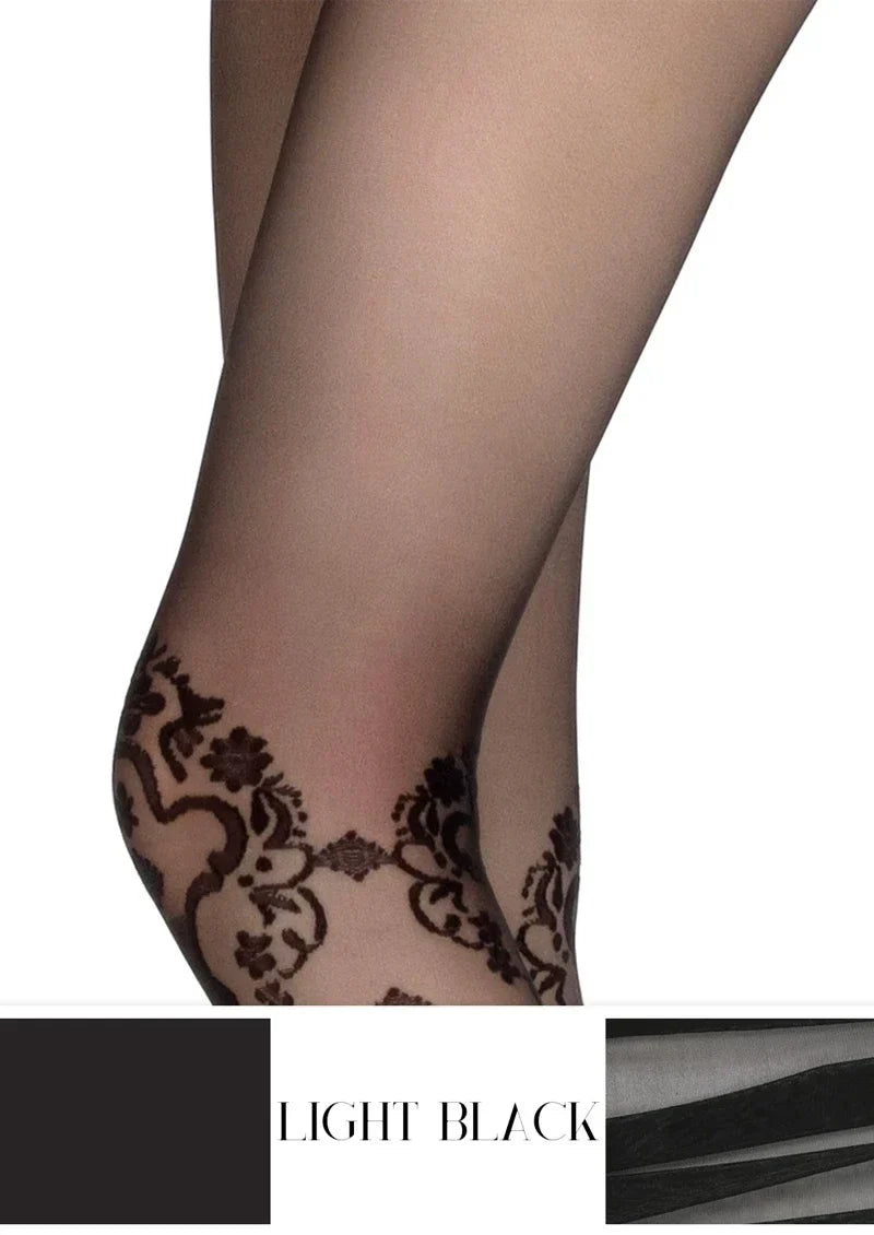 Viken Plan Elegant Cut-Out Floral Jacquard Sheer Pantyhose Tights Hosiery